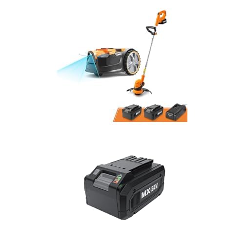 Robot Lawn Mower with Cordless 24V MAX 10” Grass Trimmer Combo Kit Perimeter Wire Free for Small Yards 2000-4000 Square Feet Optical Navigation Automatic+ 24LB4005-CN 24V 4.0Ah Battery