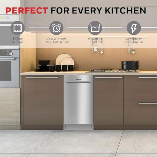 Honeywell 18-Inch Dishwasher with 8 Place Settings, 6 Washing Programs, Stainless Steel Tub, UL & Energy Star Certified, Stainless Finish