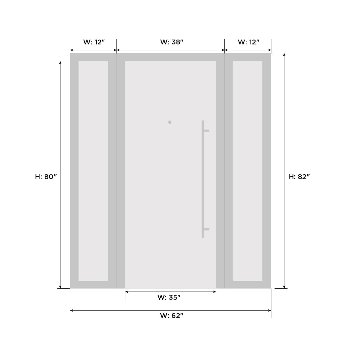 VDOMDOORS Front Exterior Prehung Metal-Plastic Door Frosted Glass | Manux 8113 Antracite Grey | 2 Side Sidelite Transoms | Doors Entrance Patio Garage 60 x 80 (W12+36+12 x H80) Right-Inswing