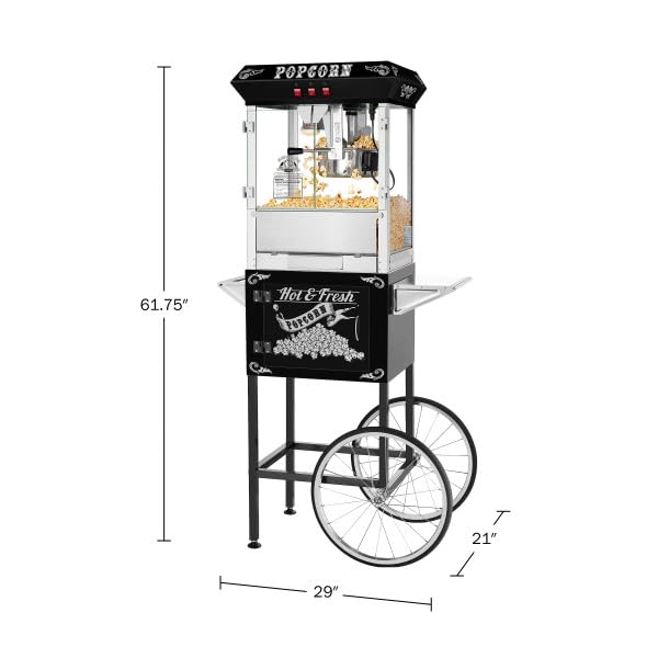Popcorn Machine with Cart – 8oz Popper with Stainless-steel Kettle, Heated Warming Deck, and Old Maids Drawer by Superior Popcorn Company (Black)