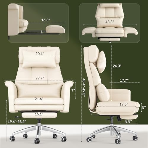 FLEXISPOT Big and Tall Office Chair with Convertible Seat up to 44in, Oversized for Adult & Pet, High Back Computer Chair with Footrest 180° Flip Arm, Desk Chairs for Home Office Gaming Working, Beige