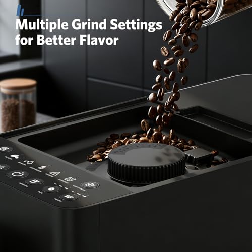 Electactic Automatic Espresso Machine with Grinder, 20 Bar Coffee Maker with Milk Frother, Adjustable Grinding Coffee Machine for Cappuccino & Latte, Touch Control & Auto Self-Cleaning