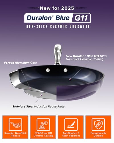 Nuwave Lux 13-Piece Premium Cookware Collection, Next-Generation G11 Duralon Blue Ceramic Nonstick, Ultra Durable, PFAS-Free, Lightweight & Works on All Cooktops