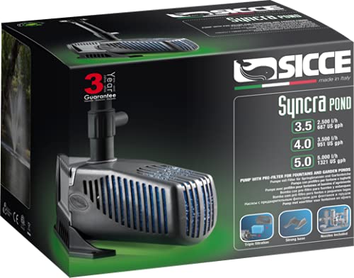 Sicce SyncraPond 3.5-687 GPH Pump - Koi Friendly, Self-Cleaning Impeller, Hose Fittings Included