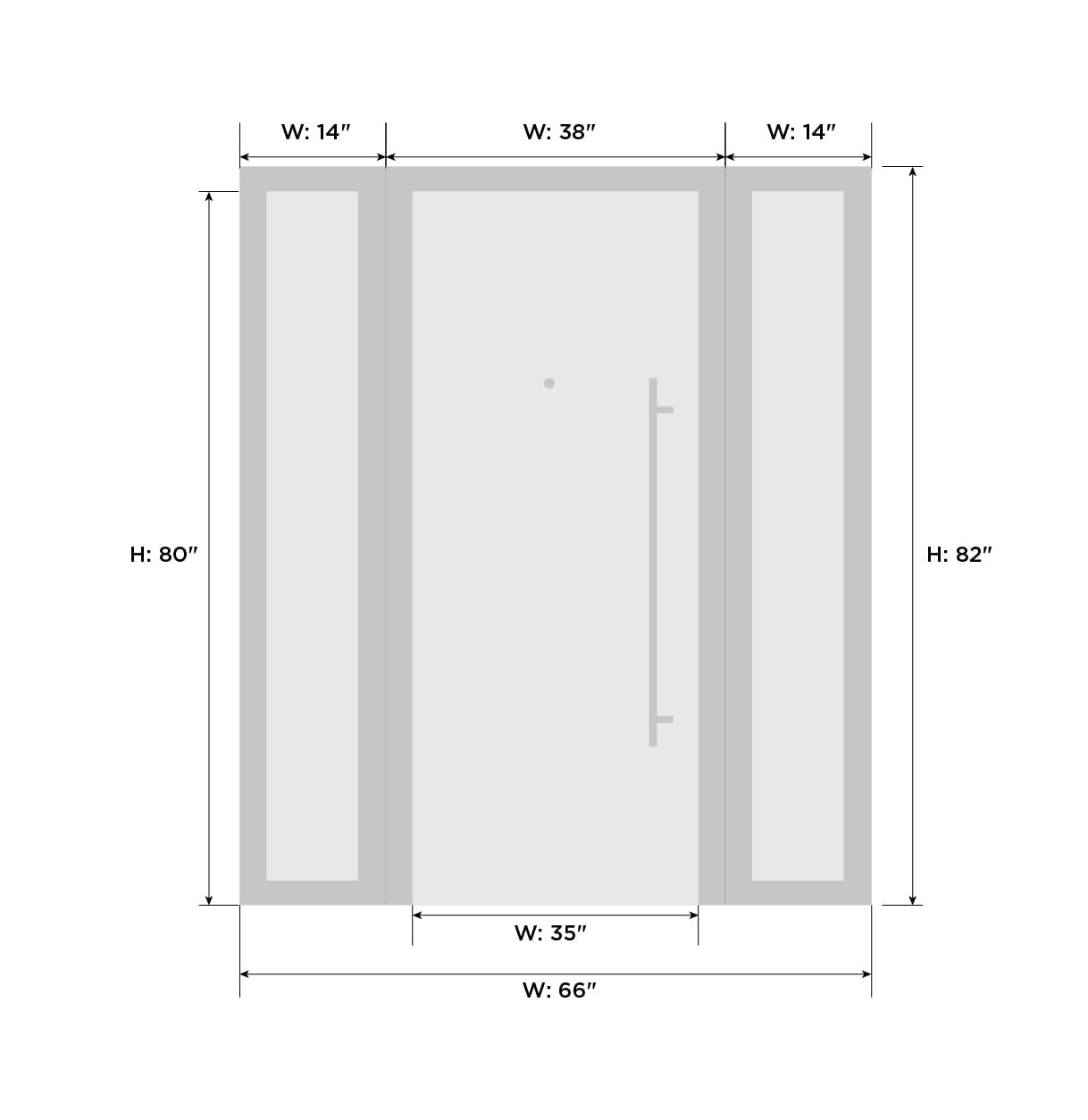 VDOMDOORS Front Exterior Prehung Metal-Plastic Door Frosted Glass | Manux 8933 Matte Black | 2 Side Sidelite Transoms | Residential Doors Entrance Patio Garage 60 x 80 (W14+32+14 x H80) Right-Inswing