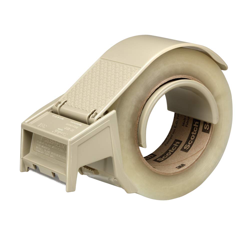 3M Scotch H122 Industrial Packing Tape Dispenser with Built-In Brake for 2" Tape – Lightweight and Compact for Commercial Packaging, Shipping, Moving, Carton and Box Sealing, Gray
