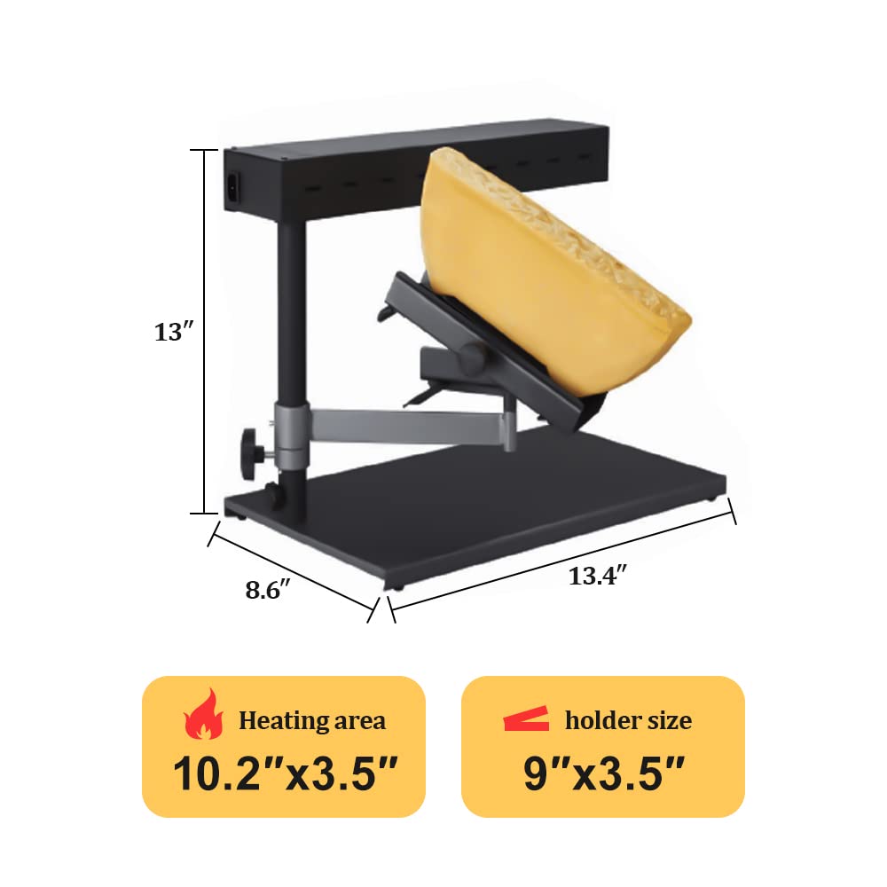 YUEWO Raclette Cheese Melter Commercial Electric Raclette Machine Swiss Dish Maker Demi Melting Warmer for Half Nacho Cheese Wheel Sliced Cheese Adjustable Angle