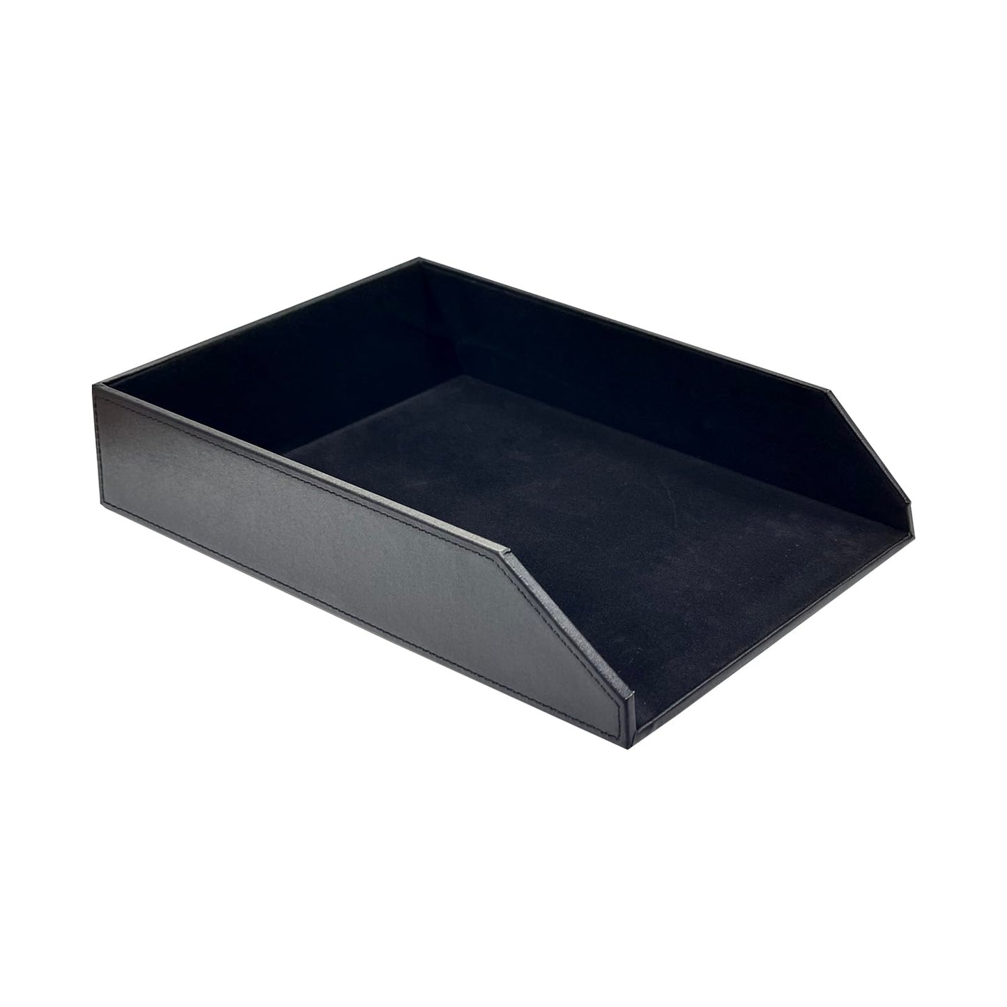 UnionBasic Stackable Document Paper Letter Tray, Faux Leather Desktop File Sorter Organizer Tray, Black