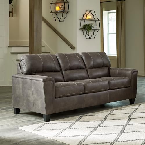 Signature Design by Ashley Navi Faux Leather Modern Sofa, Gray
