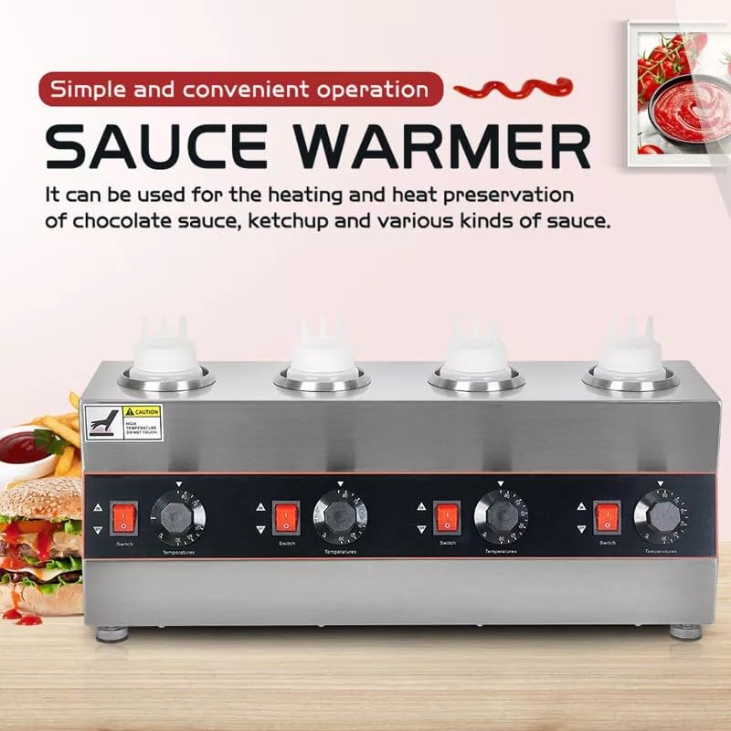 Commercial Electric Sauce Warmer Electric Cheese Sauce Warmer Hot Fudge Warmer Dispenser Cheese Dispenser Warmer with 4 Pump(110v/60Hz)