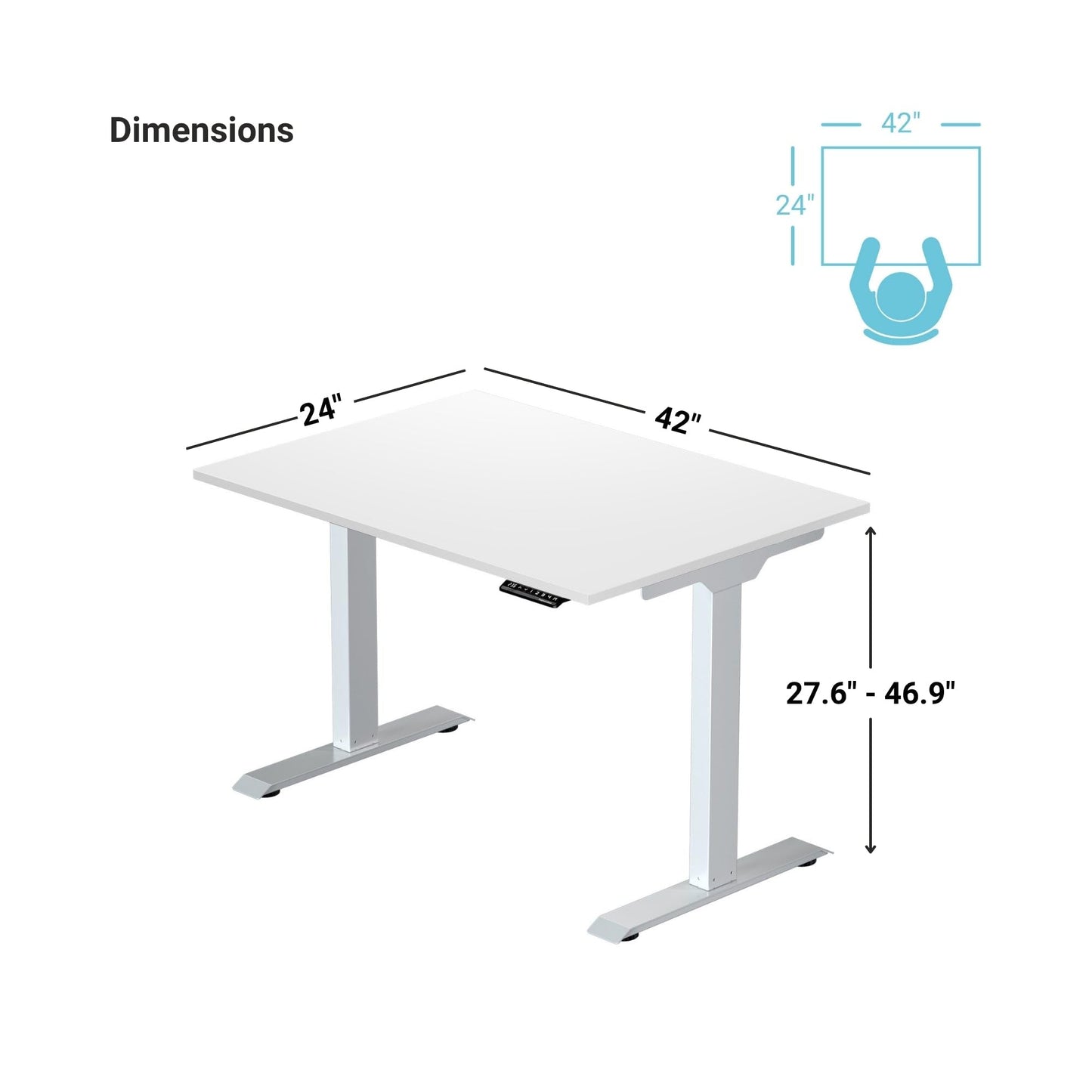Progressive Desk Stand Up Electric Standing Desk, Compact Home Office Table, White Frame and Dark Cherry MDF Tabletop Prime Ryzer 42" x 24"