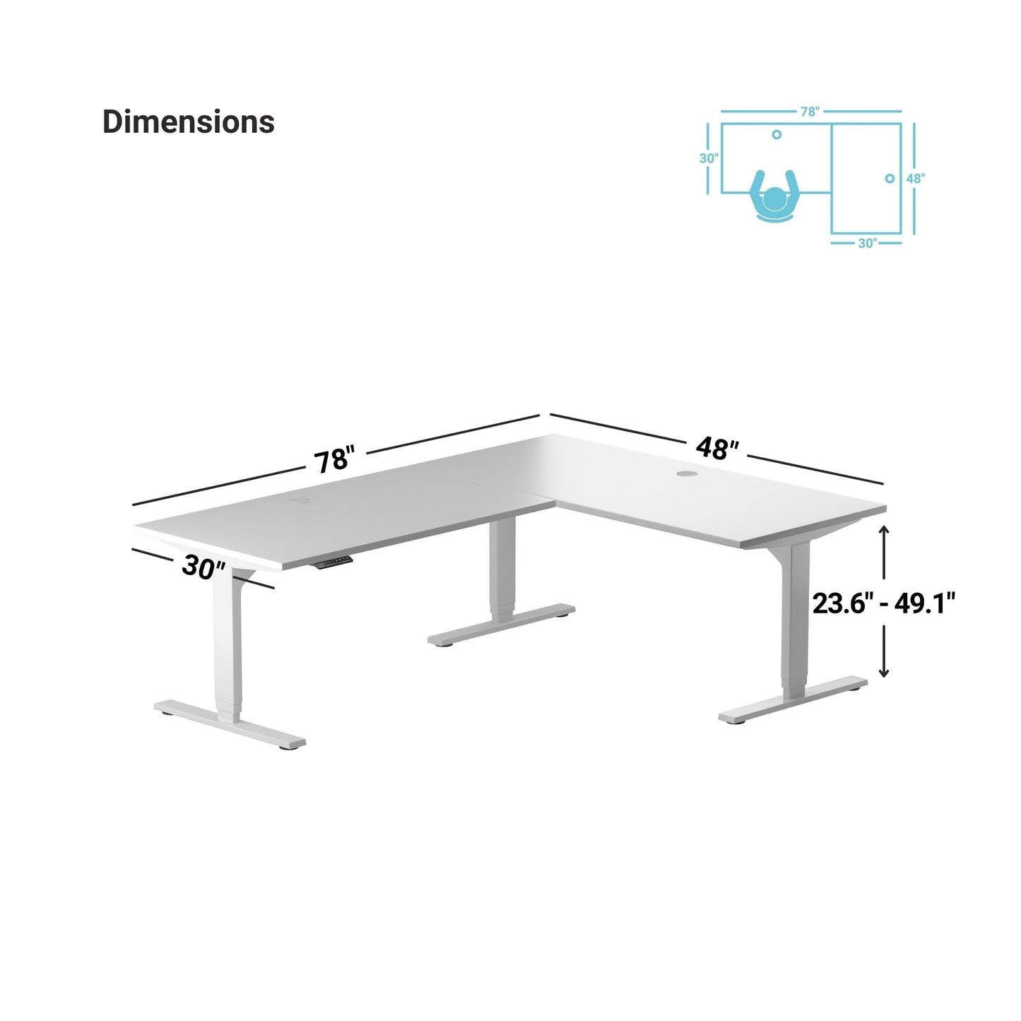 Progressive Desk L Shaped Height Adjustable Standing Desk 78" x 48" - Corner Computer Desk - Electric Stand Up Rising Workstation - Black Frame/Bright Beech Top