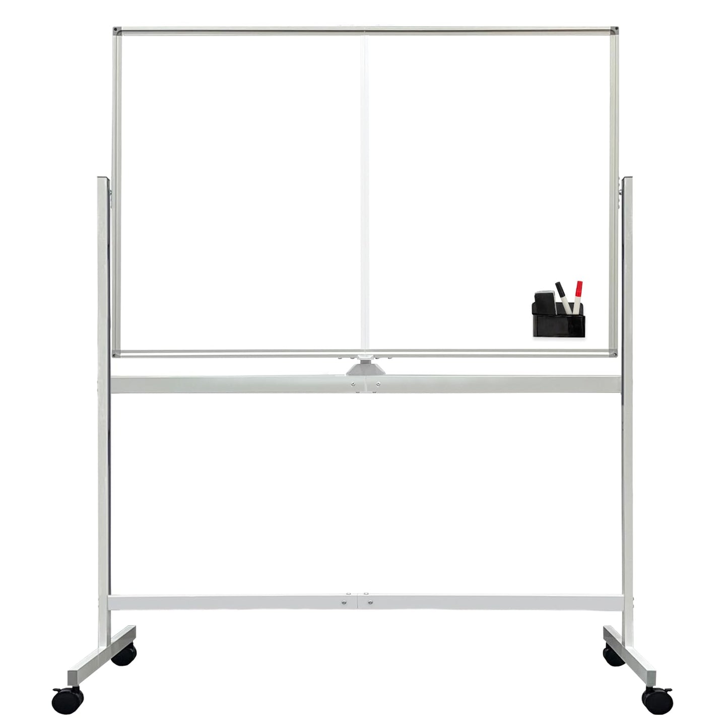 BIBOC Rolling Stand White Board 32×48 Inches, Double Sided Mobile Dry Erase Board with Aluminum Frame, 360 Rotating for Home Office Classroom