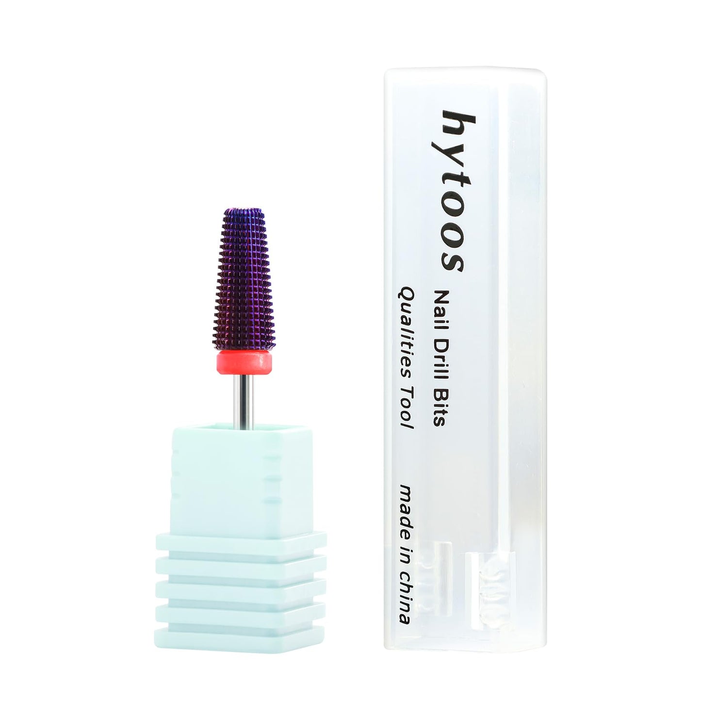 HYTOOS Purple 5 in 1 Nail Drill Bit, 15mm Tapered Drill Bits for Nails, 3/32" Professional Straight Cut Two-way Carbide Nail Bits, Electric Manicure Gel Polish Acrylic Powder Removal Tool, Fine