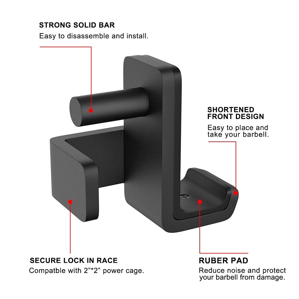 Kipika J-Hooks - Heavy Duty Steel Hooks for 2" x 2" Square Tube Power Cages with 1’’ Hole - Set of 2