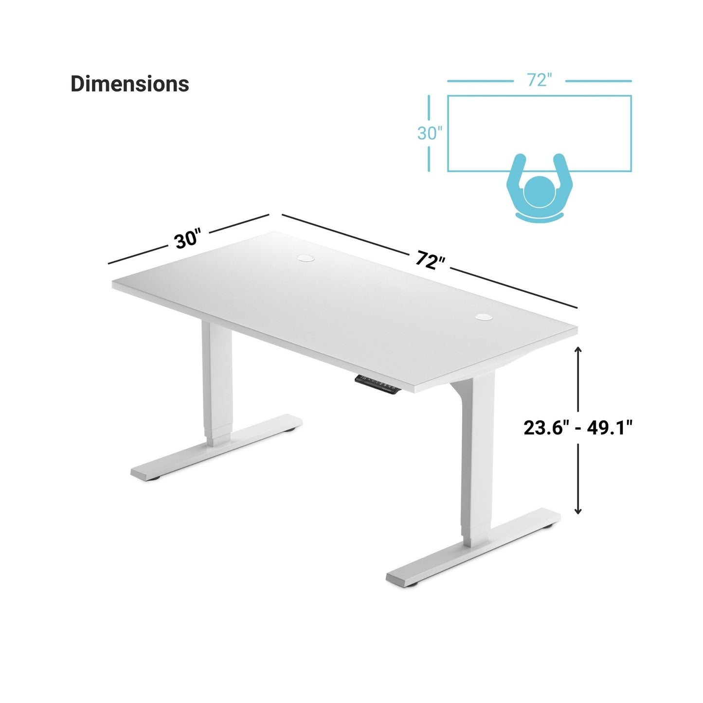 Progressive Desk Stand Up Adjustable Height Electric Standing Desk - 72" x 30" Dual Motor Table for Computer Home Office Workstation - Gray Frame, Gray Oak Top
