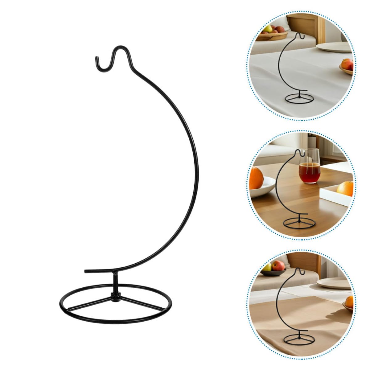 Beaupretty 2pcs Moon-shaped Metal Ornament Hanger Holder with Hooks, Hanging Terrarium Display Stand for Air Plants and Small Indoor Plant Pots, Black Metal Home Décor Accents