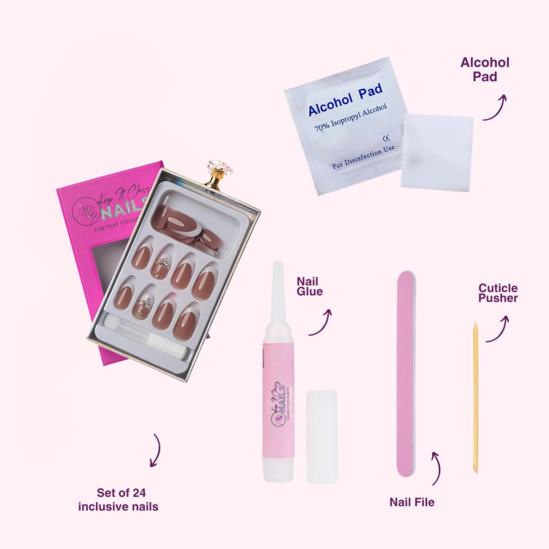 Keep It Classy Chrome Gold, Press-On Nails Kit by Monyetta Shaw || Almond Medium || Reusable, Vegan, Non-Toxic, Easy Application || One 24 Nail Kit