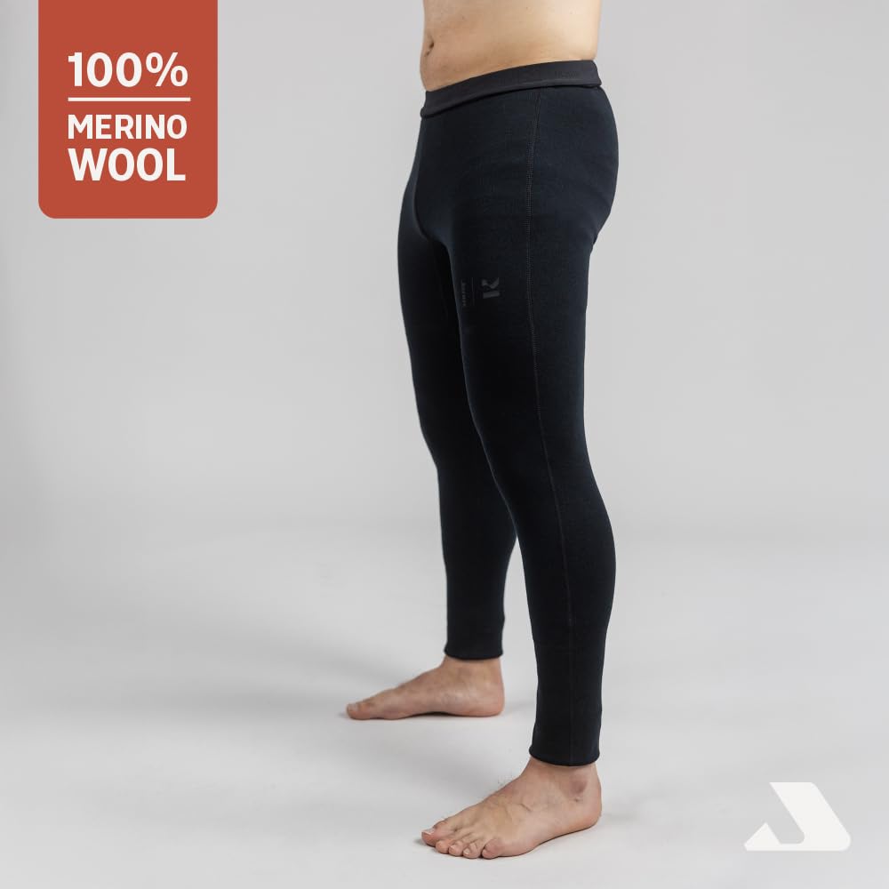 Janus Wool Kleveland Merino Thermal Underwear for Men - 100% Wool - Soft, Comfortable Base Layer for Warmth - Winter Sports, Outdoor Training, Ski Touring & Everyday Cold Weather Gear - Large Black