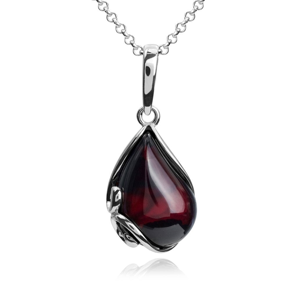 Ian and Valeri Co. Cherry Amber Sterling Silver Earrings Pendant Necklace Set Chain 18 Inches
