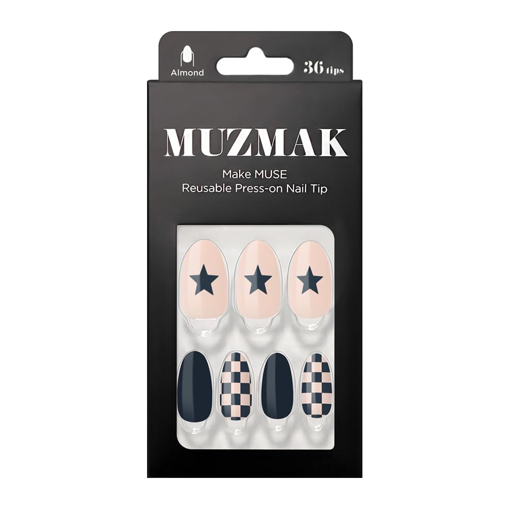 MUZMAK Reusable Press on Nails Long 36Pcs Halloween Press Ons with Designs Cute Gel (Draw Night(Almond))