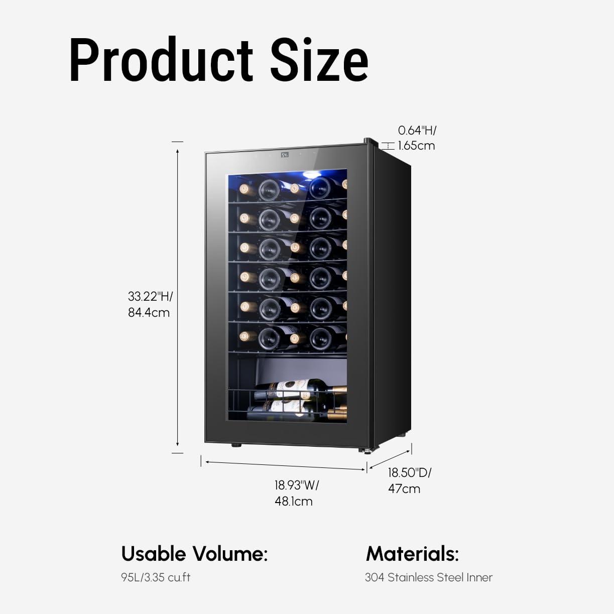Yeego Wine Fridge – 34 Bottles Wine Cooler, 38–65℉ Digital Control with Double Glass Door & LED Light, Freestanding Wine Fridge Under Counter for Home Bar and Kitchen