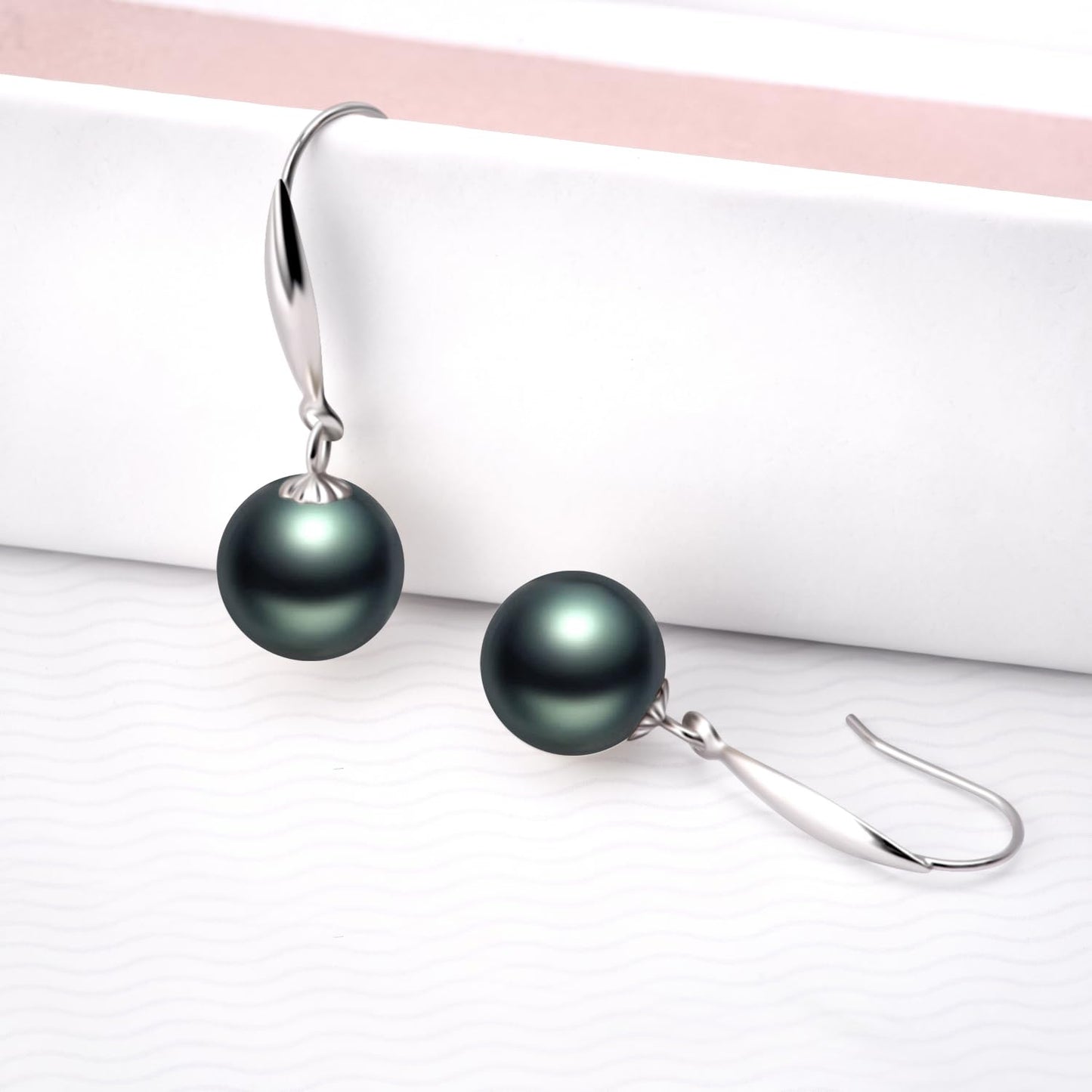 18k White Gold Dyed Black Pearl Earrings and 14k Necklace Set, Jewelry for Her