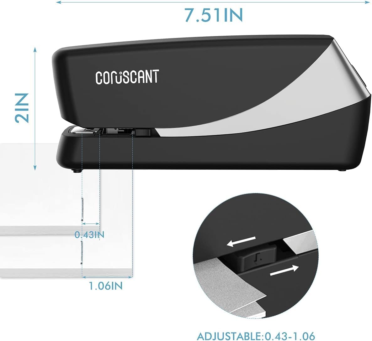 Coruscant Electric Stapler, Automatic Stapler, Heavy Duty,25 Sheet, Store 210 Staples,Including 2000 Staples,and 1 Staple Remover, Electric Desktop AC or Battery Powered for Home/Office Use