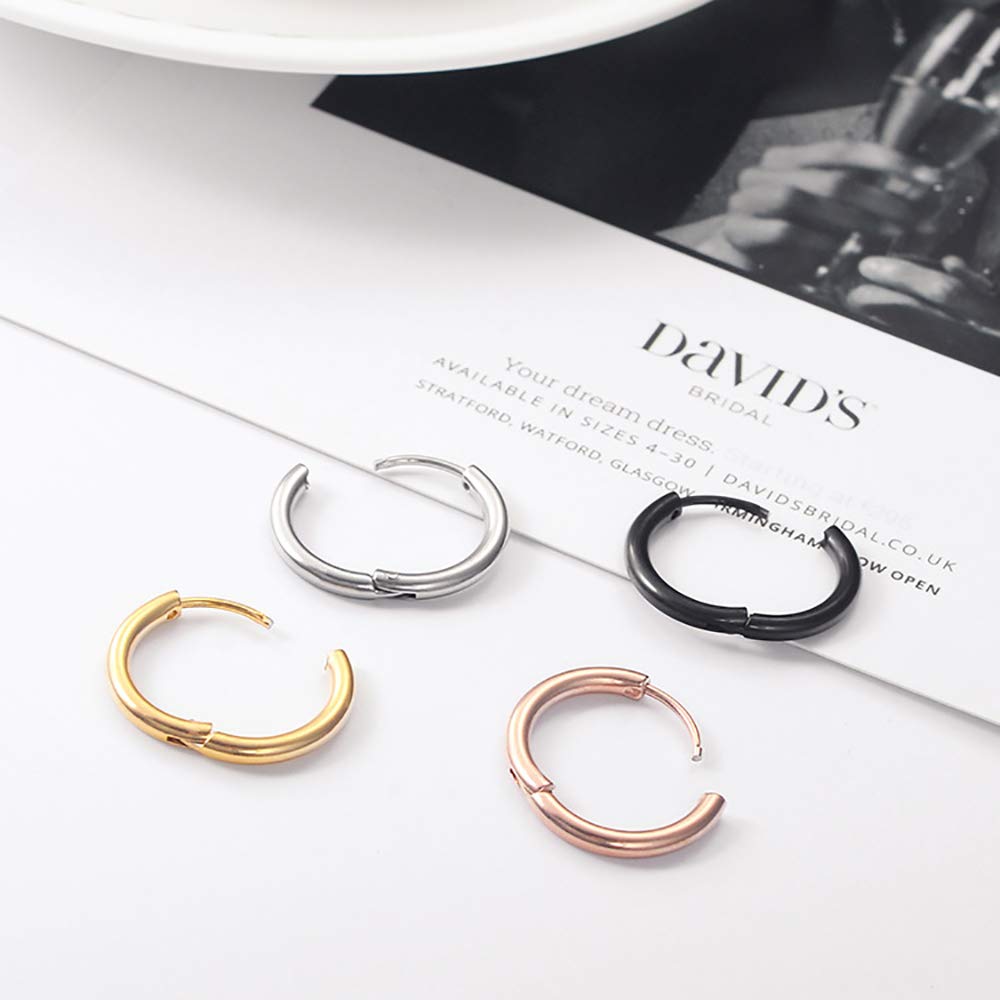 316L Surgical Stainless Steel Huggie Hoop Earrings 11mm Hypoallergenic Earrings Hoop Cartilage Helix Lobes Hinged Sleeper Earrings For Men Women(D03:11mm Black(THK 2.0mm))