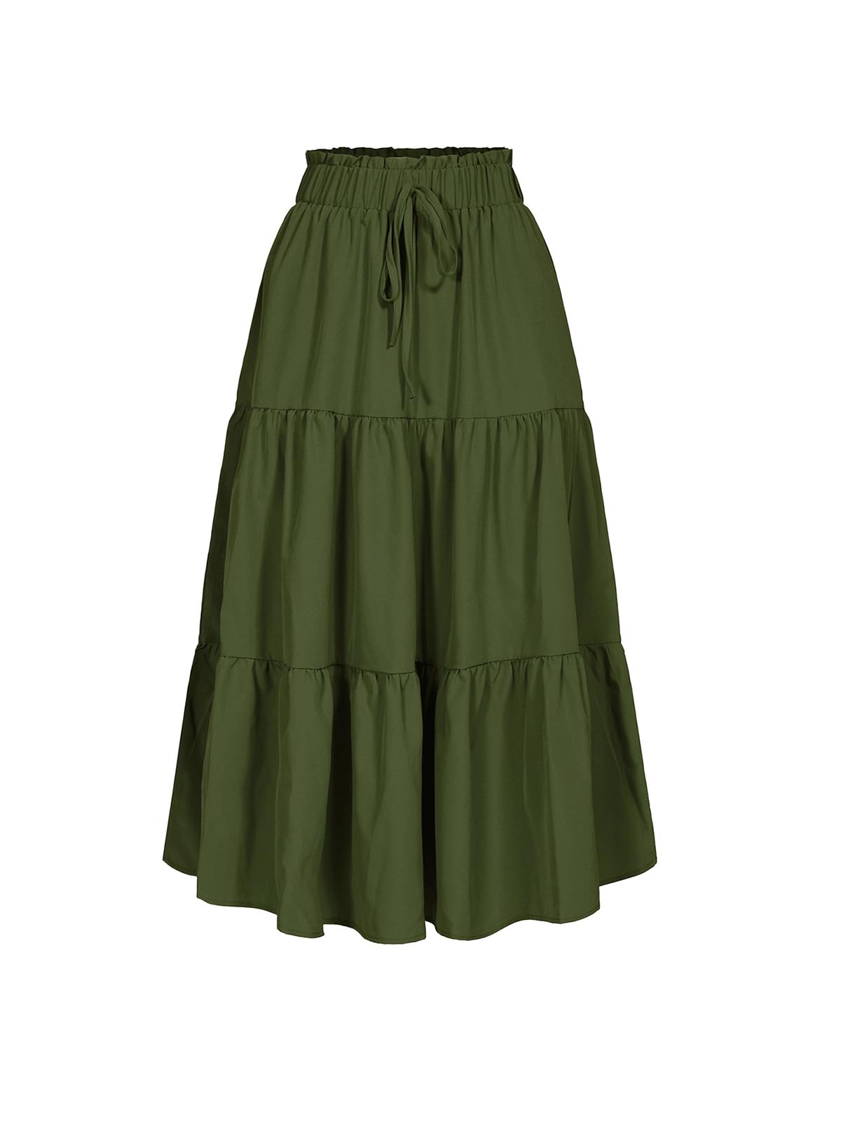 Women's High Elastic Waist Midi Skirt Casual Summer Trendy Tie Front Flowy Ruffle Floral Print A line Skirts 626