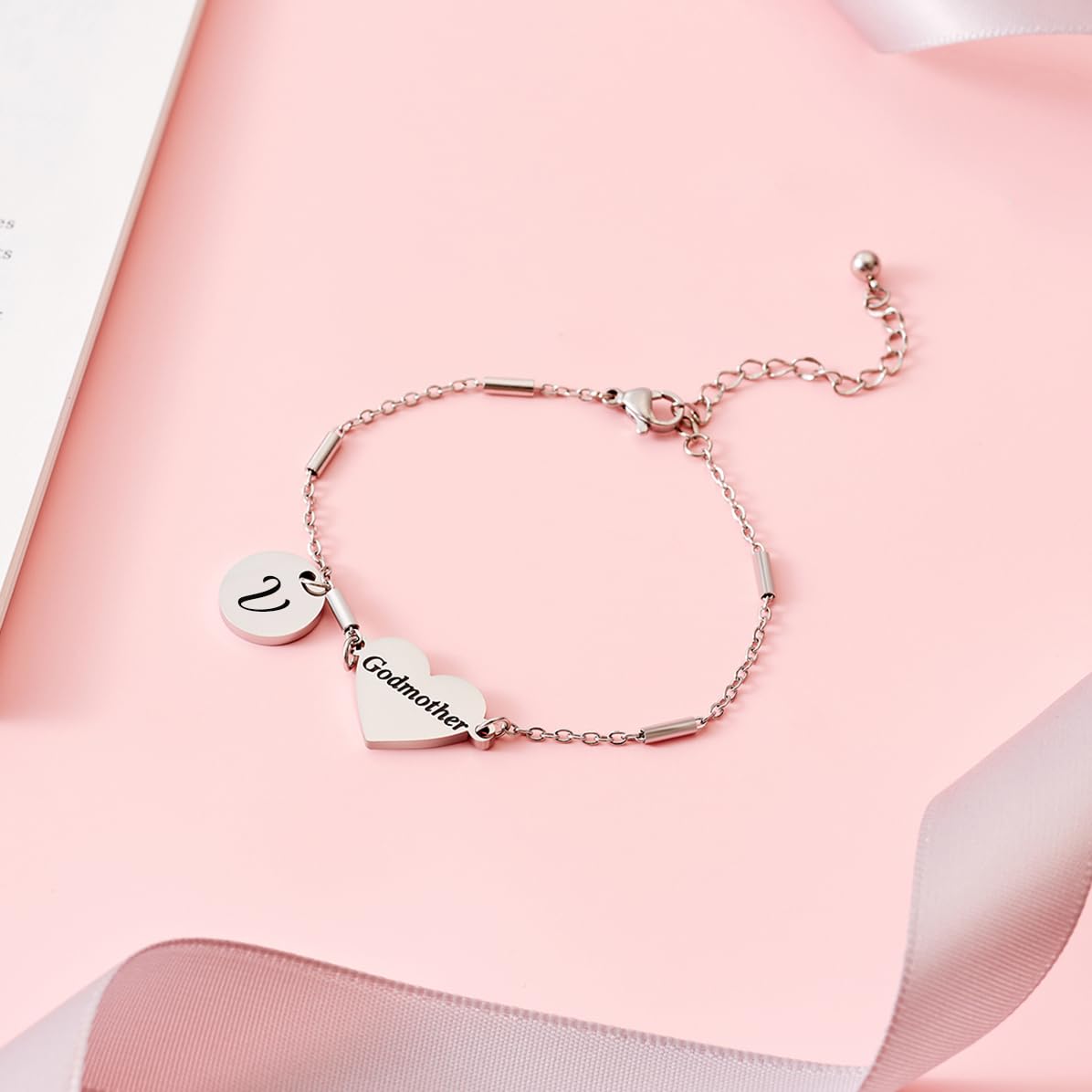 CHENVA Godmother Gifts Initial Bracelet Bangle for Women Gift for Godmother from Goddaughter (Godmother Bracelet V)
