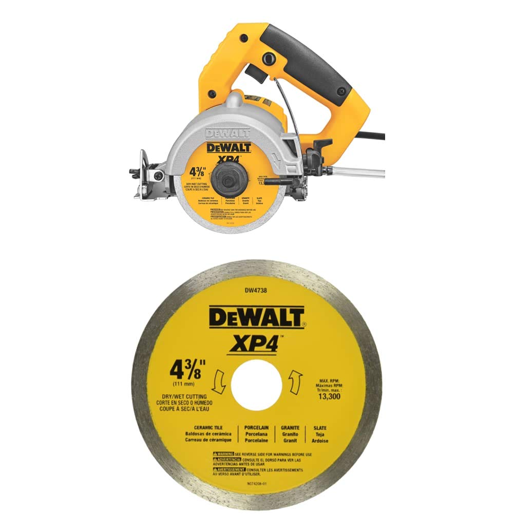 DEWALT DWC860W 4-3/8-Inch Wet/Dry Masonry Saw with DEWALT DW4738 4 3/8-Inch by .060-Inch Wet/Dry XP4 Porclean and Tile Blade