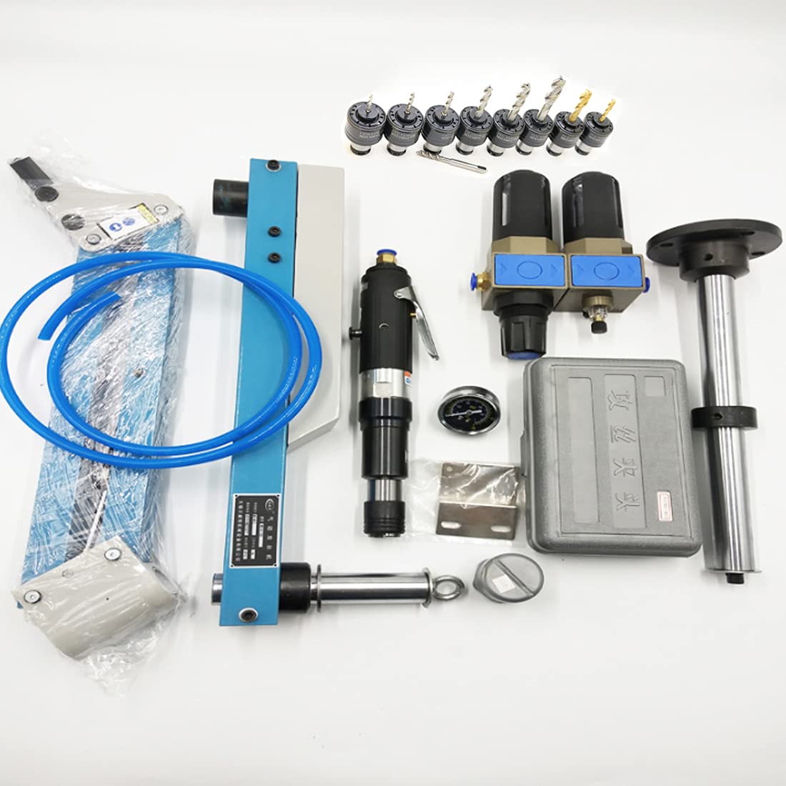 DEJUN Pneumatic Tapping Machine, 360° Multi-directions Pneumatic Air Tapper Universal Flexible Arm Drilling Threading Machine M3-M12 Tap Collets with Taps
