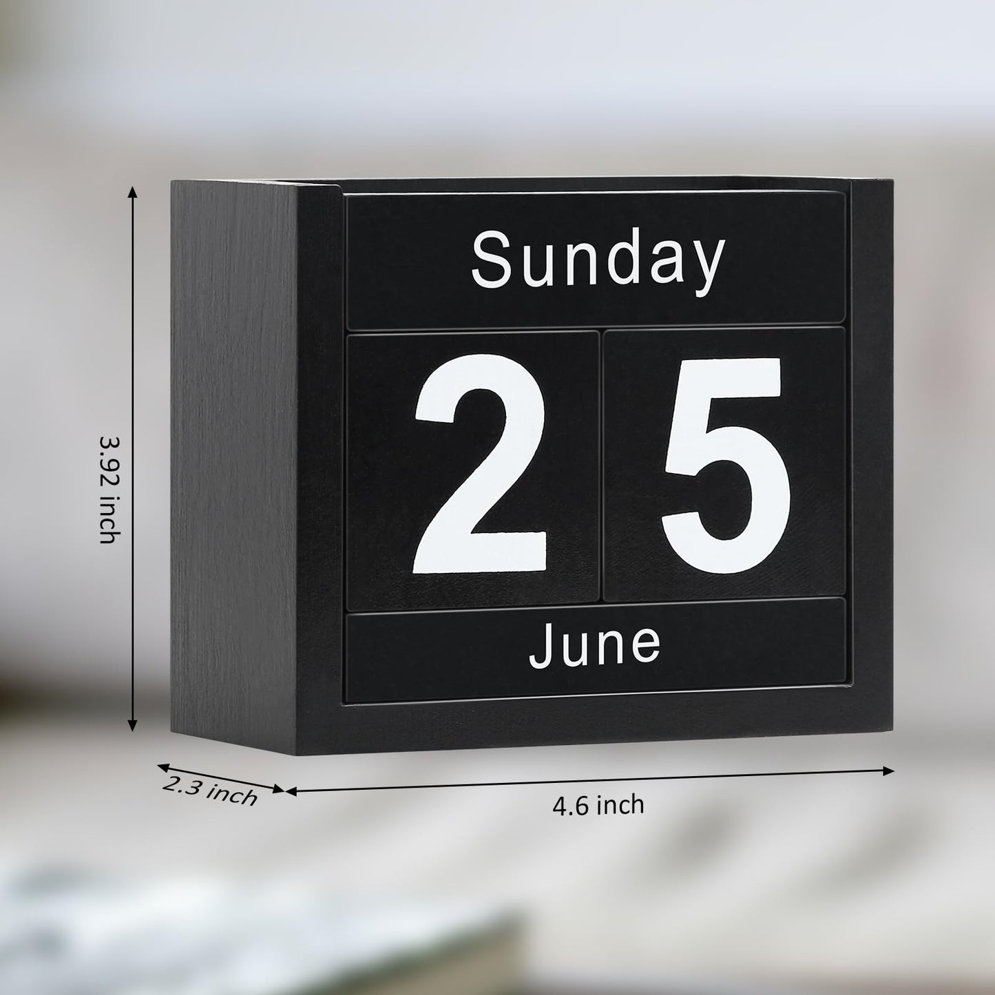 DEERINE Wooden Block Calendar for Desk, Daily Desktop Perpetual Desk Calendar, Cute Date Display Blocks Desk Accessory for Home Office Decor, Teacher, Classroom, Reusable Yearly, Black
