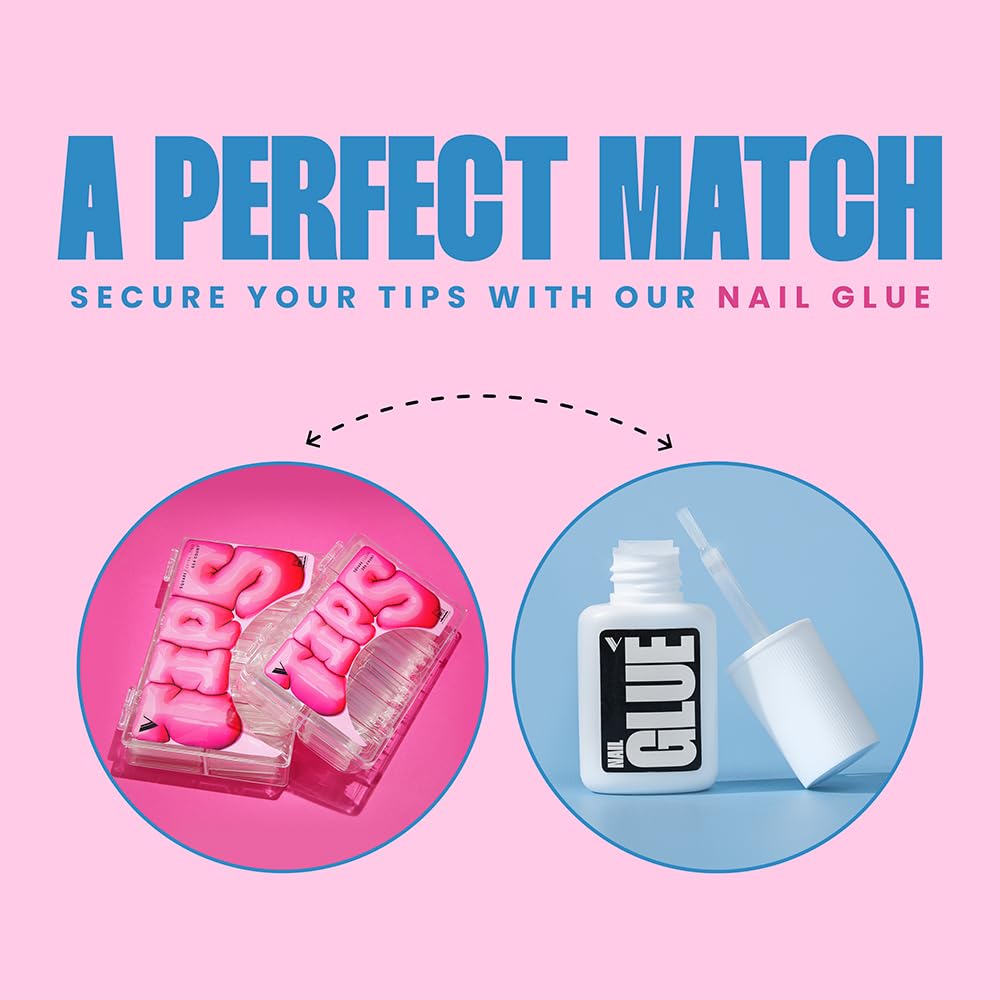 V Beauty Pure Stiletto Nail Tips - Stiletto, Long, Acrylic Nail and Gel Tips, Curved Extension, Professional Long Flexible Fake Nails with the Perfect C Curve, Half Cover and Clear - 504 pcs