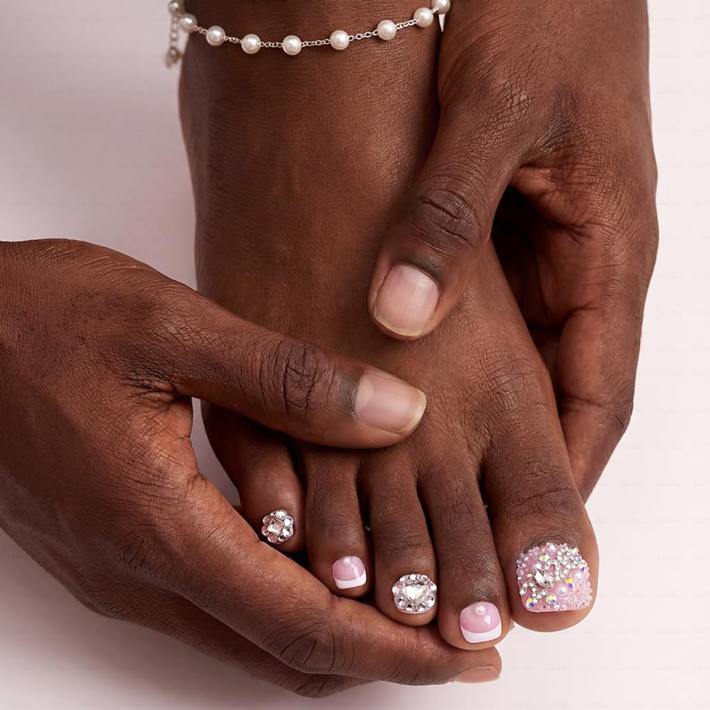 IntoVibes 10 Pieces Handmade Luxury Press On Toenails With Bling Rhinestones And 2026 3D Decoration, Full Cover, Press On Nails Stick On Toe Nails For Women Manicure, Acrylic Fake Toe Nails(L)
