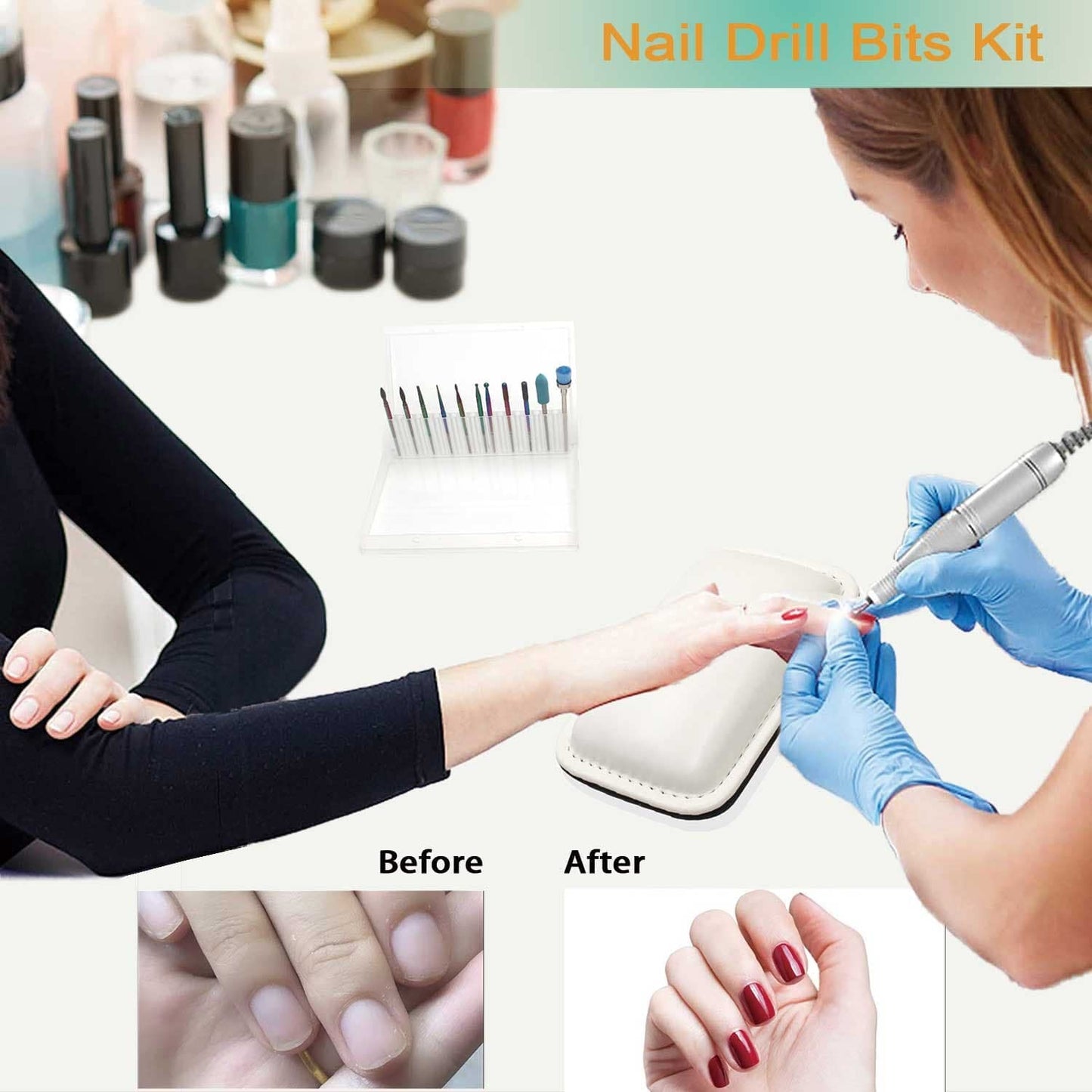 Nail Drill Bits Set, 3/32" Ceramic Tungsten Carbide Diamond Drill Kit,30Pcs Safety Professional Rotary Burrs Polish Nail File Bit for Acrylic Poly Nails Gel Cuticle Remover Electric Manicure Pedicure