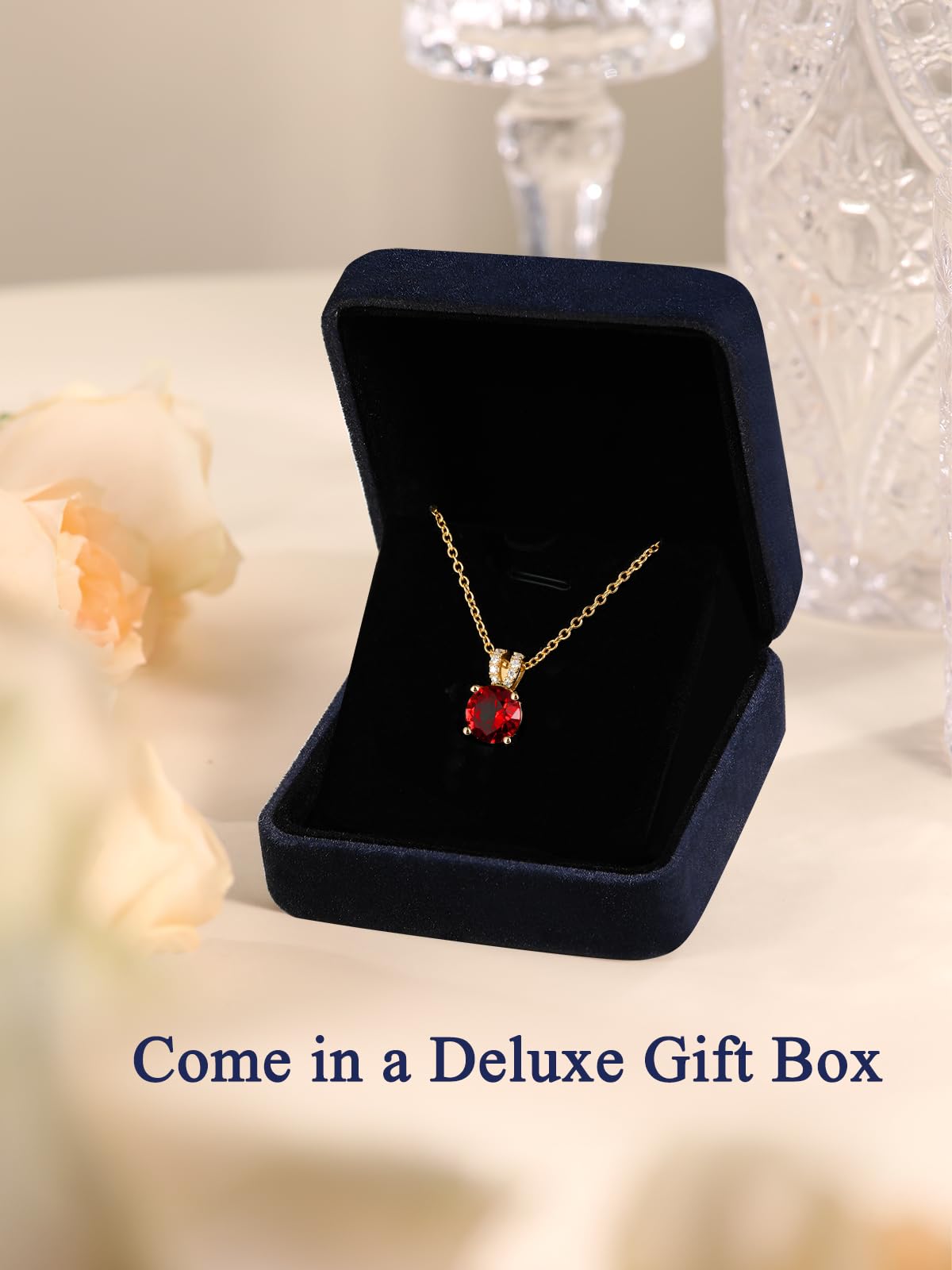CYW 1 Carat Red Ruby Small Gold Round Necklace for Women 925 Sterling Silver Solitaire Pendant Necklace