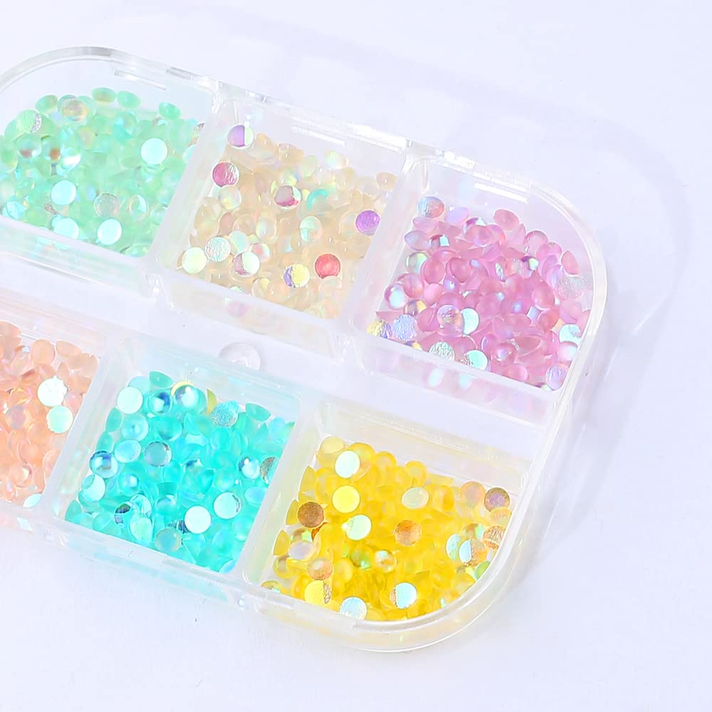 Aurora Mermaid 3D Bubble Beads Nail Charms, 6 Grids Mixed Color Crystal Gems, Flatback Rhinestones for DIY Nail Art