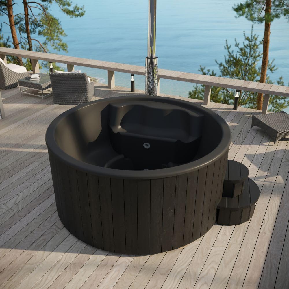 SaunaLife Model S4B Wood-Fired Hot Tub Soak-Series Home Wood-Burning Hot Tub, Black, Up to 6 Persons