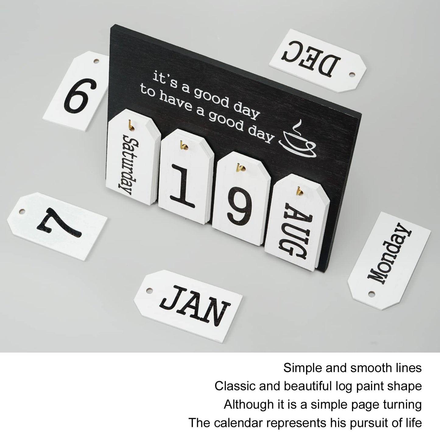 Desktop Perpetual Calendar Standing Flip-Up Date Wooden Block Retro Calendar for Livingroom Office Shop Bar Desk Decor Week Month Day Display