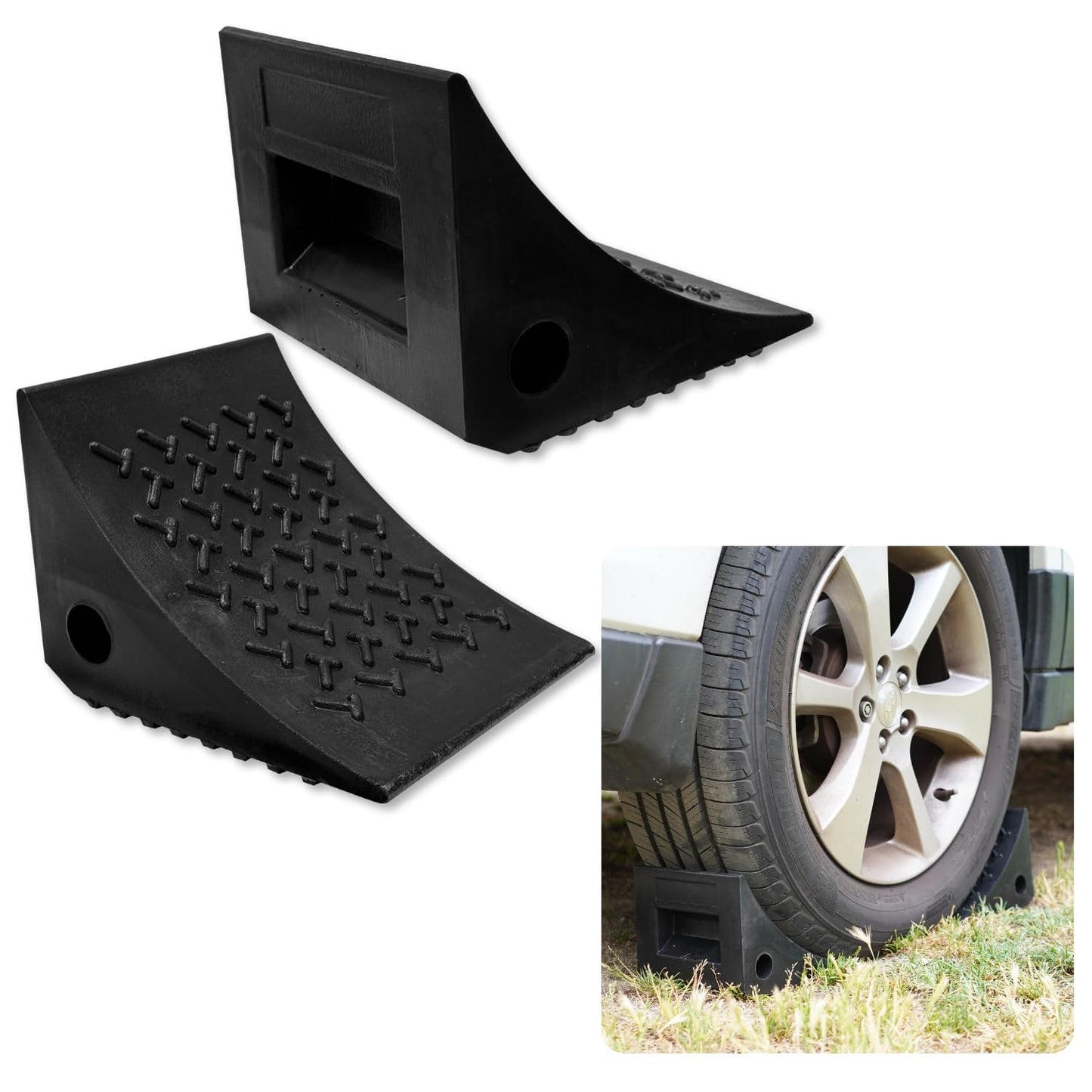 SECURITYMAN Heavy Duty Wheel Chocks (2 Pack) - Durable, Non-Slip, Solid Rubber Wheel Chocks for Boat Trailers, RV, Truck, Camper - Perfect on All Surfaces and in All Weather - Orange…