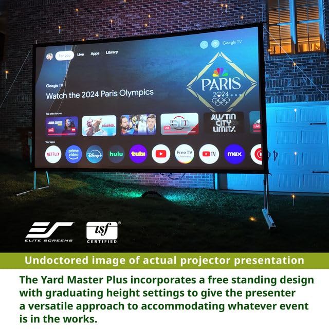 Elite Screens Yard Master Plus, 180-INCH 16:9 Height Setting Adjustable Portable Projector Screen, 4K HD Outdoor Indoor Movie Theater Front Projection, US Based Company 2-YEAR WARRANTY, OMS180H2PLUS