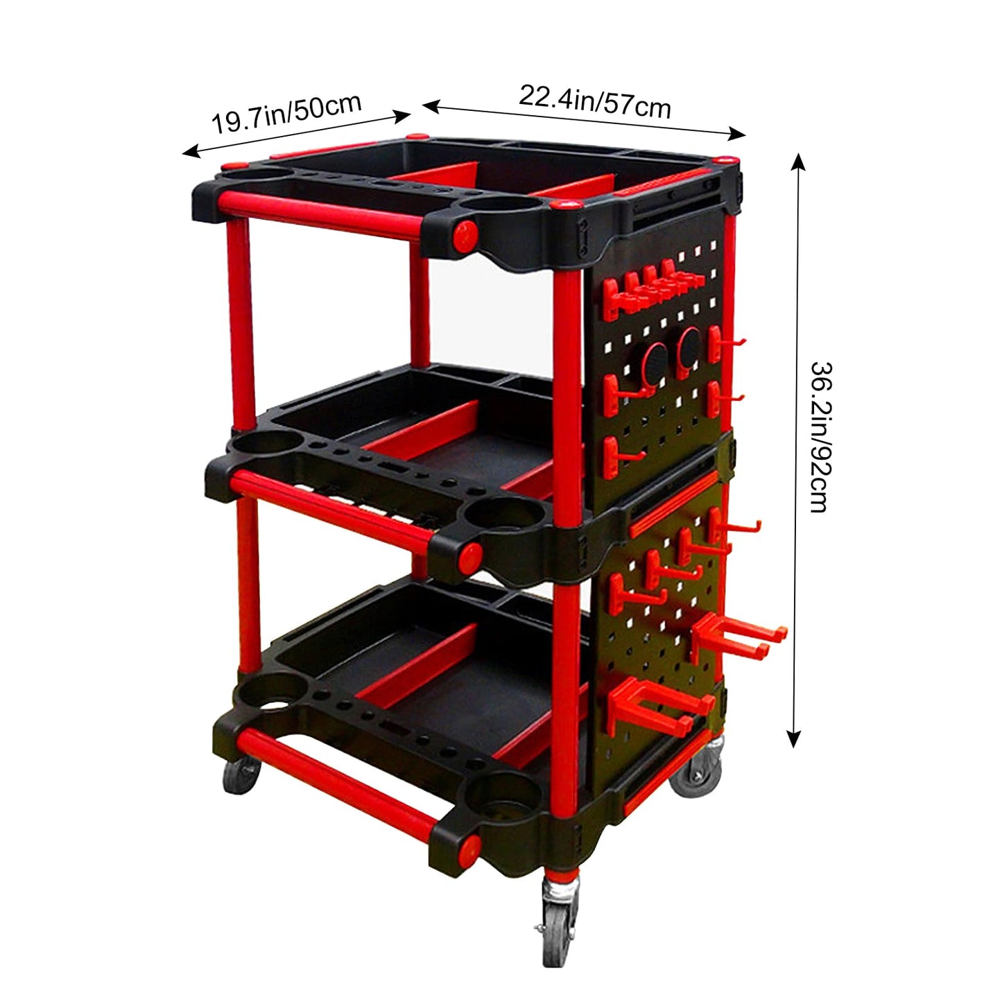 Car Detailing Cart with Wheels – 3-Tier Heavy-Duty Mobile Utility Organizer for Car Wash & Auto Repairs – Adjustable Side Trays, Tool Hooks – Workshop Storage for Mechanics & Detailers