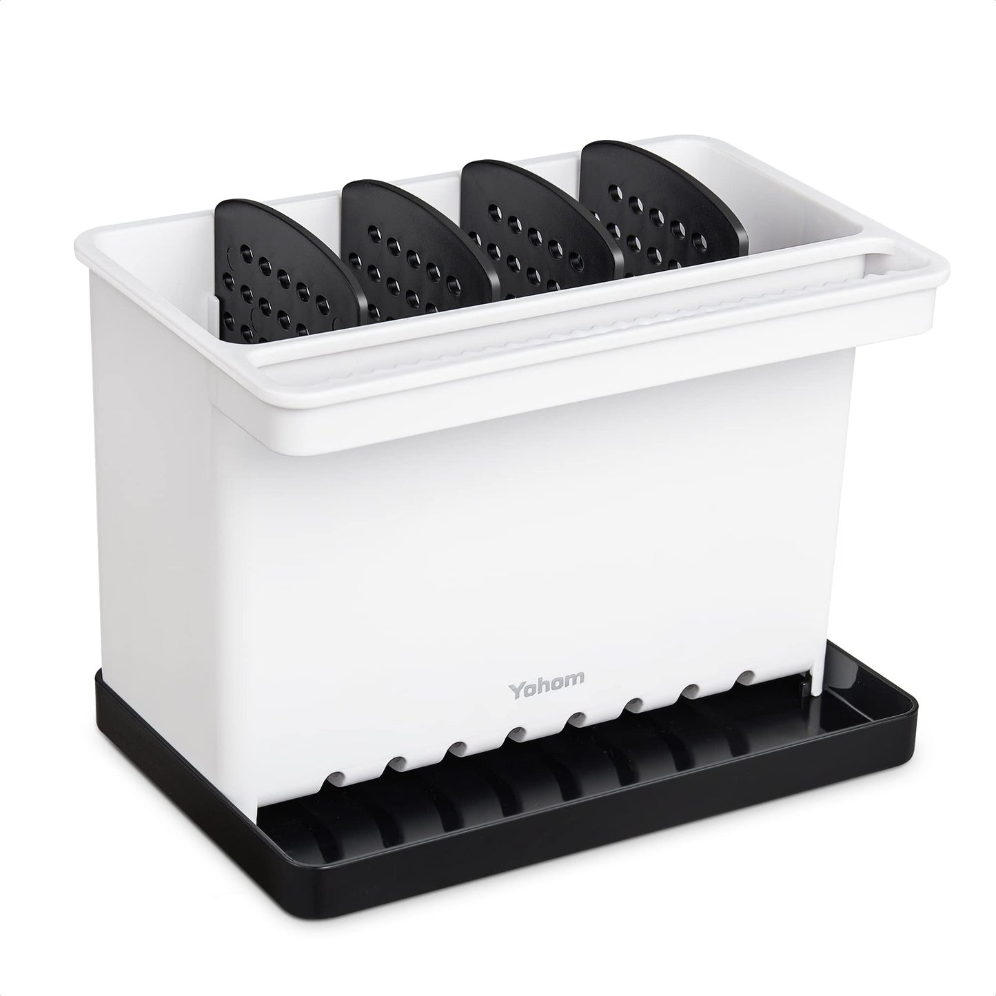 YOHOM Sink Brush Holder for Kitchen Sink Sponge Caddy Countertop Organizer Plastic Dish Scrubber Holder with Dividers