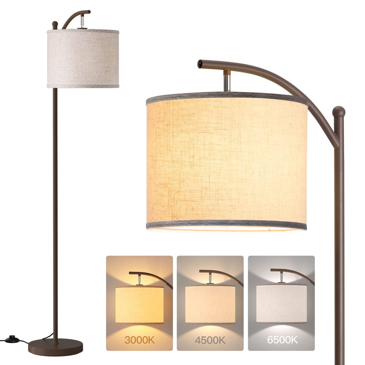 addlon Floor Lamp for Living Room with 3 Color Temperatures, Standing lamp with Linen lampshade for Bedroom, Office, Lamps with 9W LED Bulb Included - Black with Beige Lampshade