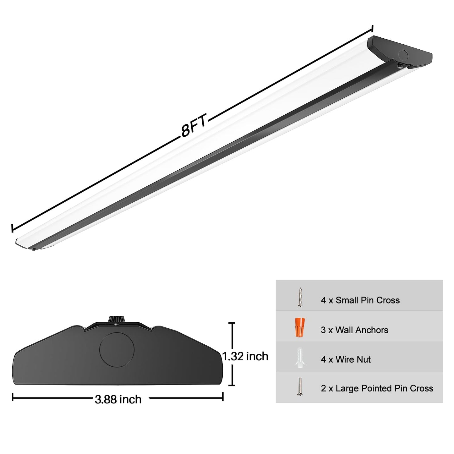 TychoLite 8FT LED Shop Lights, 100W 11500LM Ultra Slim Wraparound Light, 3000K/4000K/5000K CCT & 60W/80W/100W Selectable, Linkable 8 Foot LED Strip Fixture for Garage, Office, Warehouse, 4 Pack
