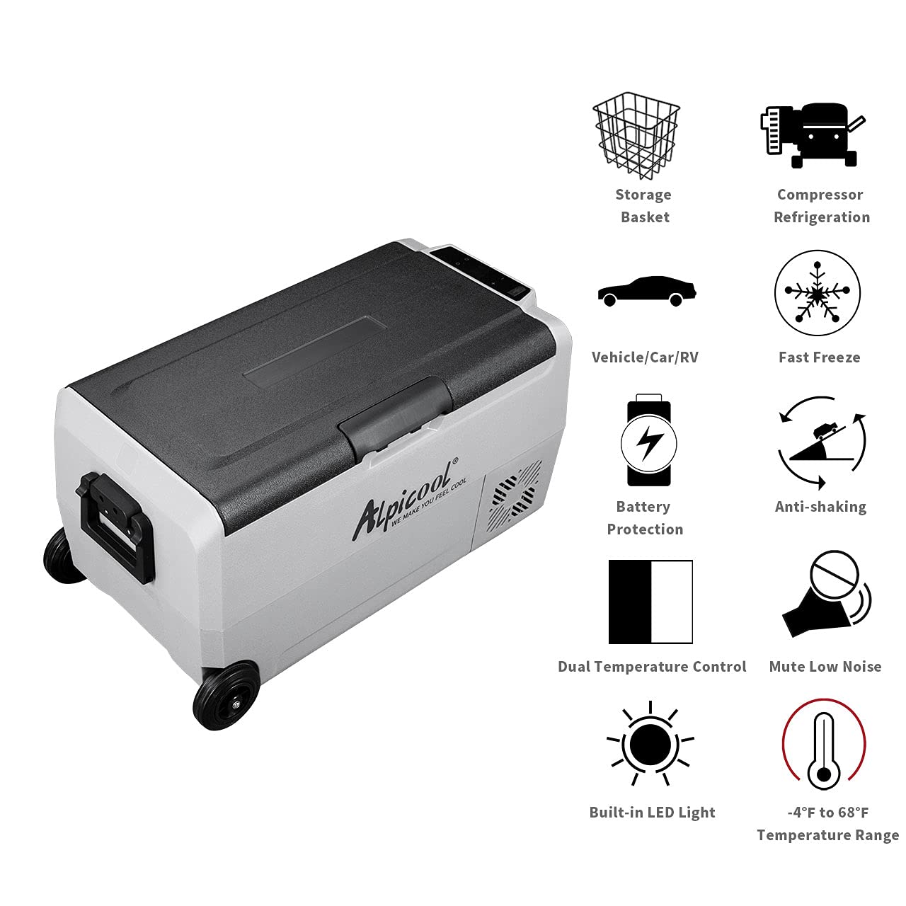 Alpicool T36 Dual Temperature Control 12 Volt Refrigerator 38 Quart Portable Car Fridge Freezer (-4°F~68°F) for Truck, RV, Boat, Camping and Travel