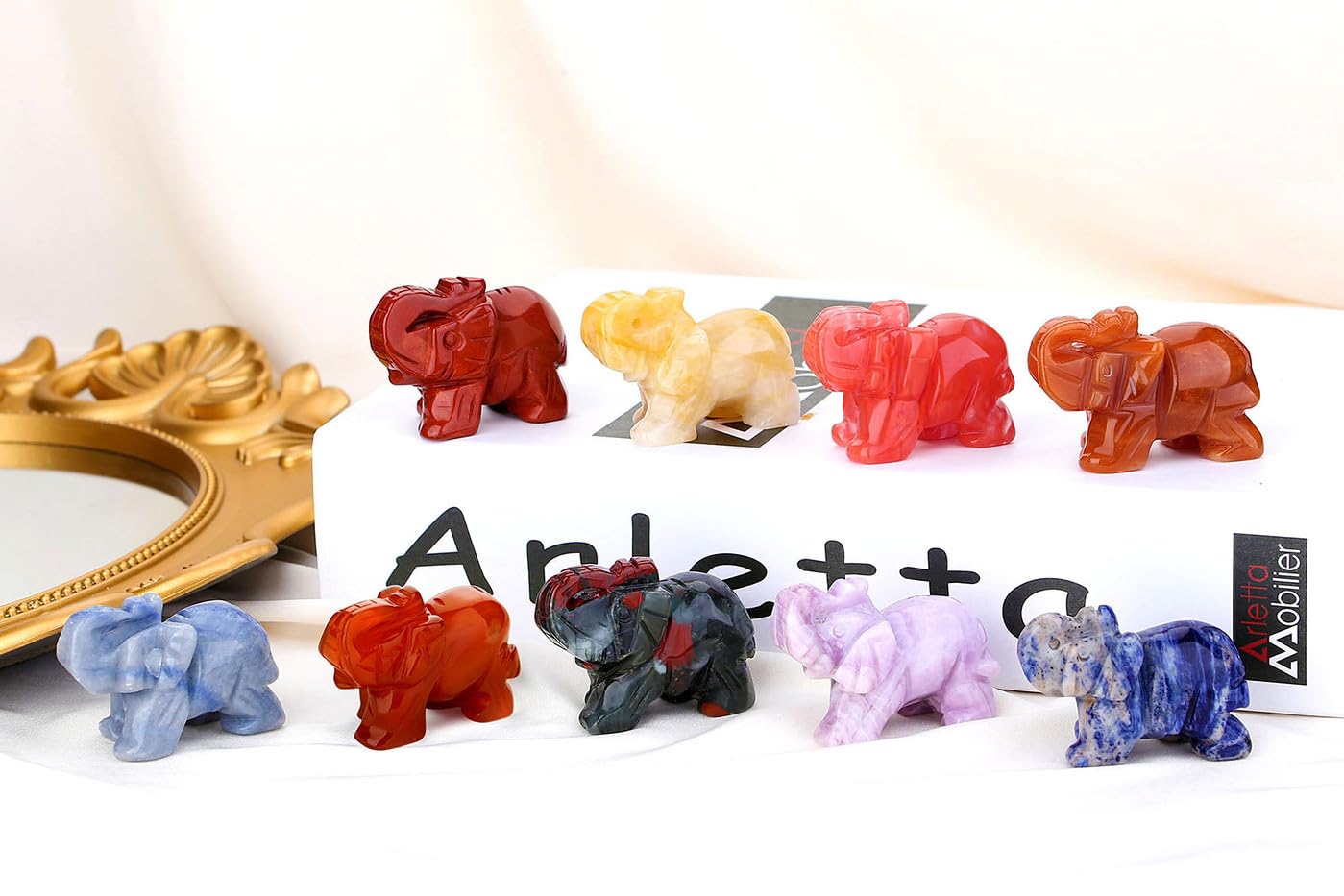QINJIEJIE Red Aventurine Crystals Elephant Decor Cute Desk Stones Polished Figurine Natural Gemstones Luck Decoration Home Room Office Pocket Hippie Statue Meditation Spiritual Gift for Women