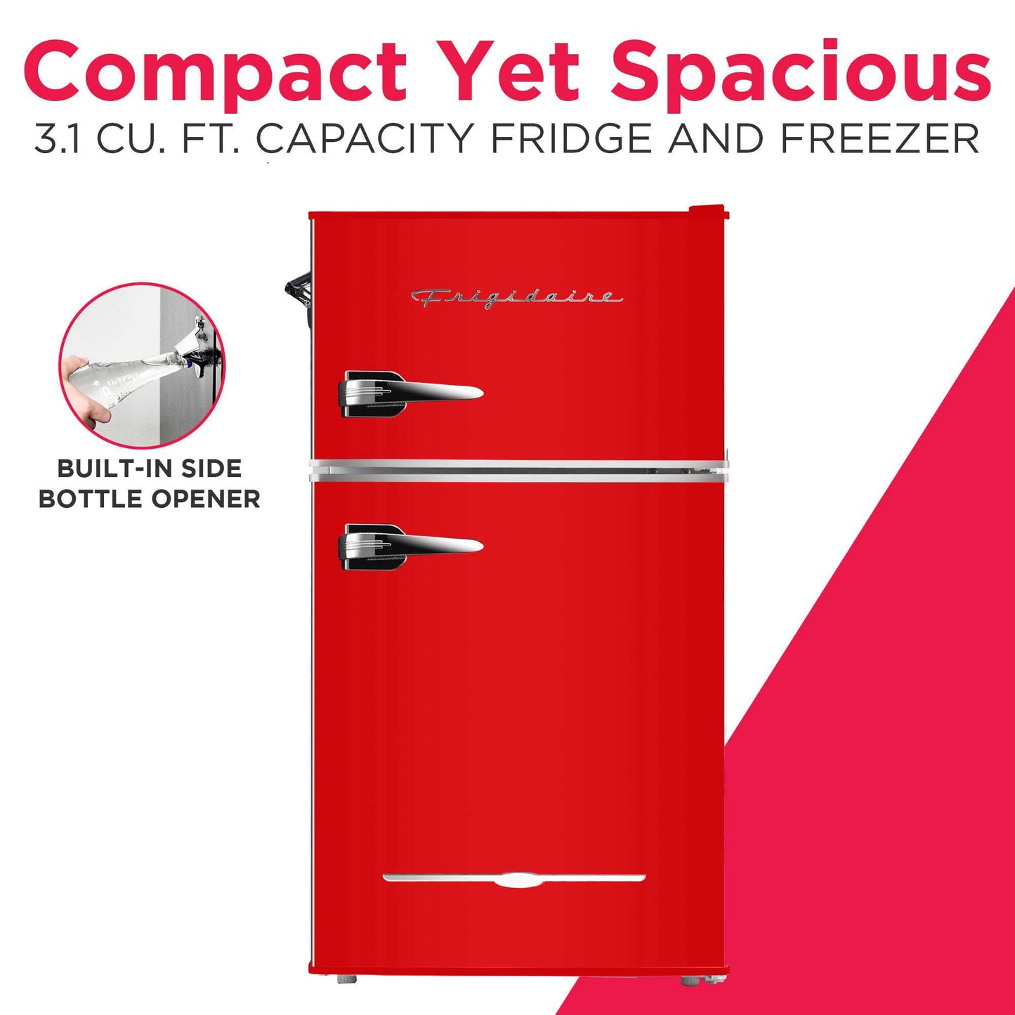 Frigidaire Retro Compact Fridge Freezer Combo, 3.1 cu. ft. Capacity, Small Top Freezer Refrigerator, Mini Fridge with Built-in Bottle Opener – 19”"D x 20.5" W x 33.5" H (Red)